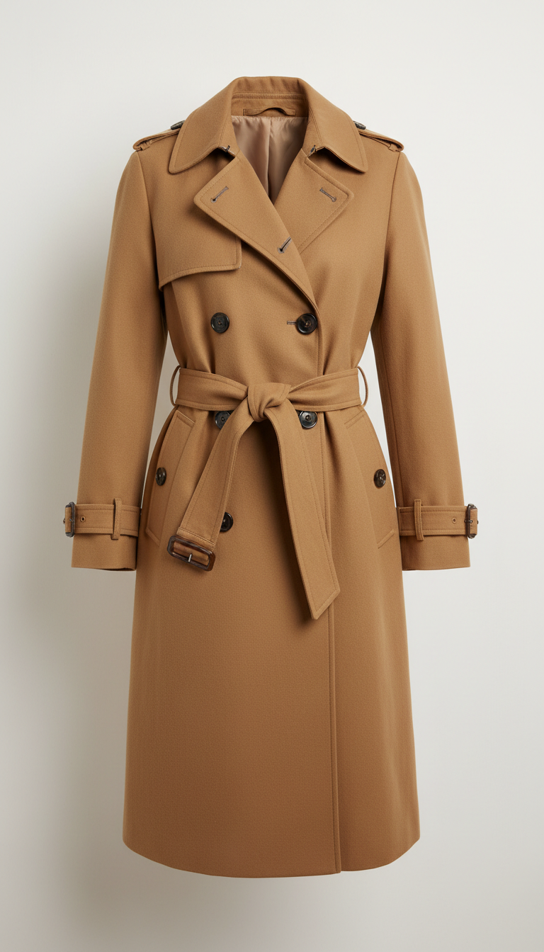 Women's Belted Camel Trench Coat